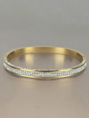 Gold Crystal Double-Row Bangle Bracelet